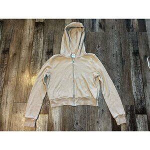 TNA Aritzia Waffle Knit Full Zip Hoodie in Tan Size Small